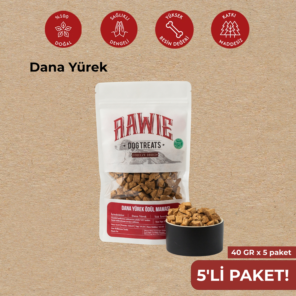 5'li Paket Dana Yürek Köpek Ödül Maması